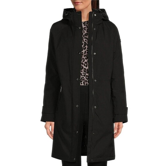 MICHAEL Michael Kors Softshell Hooded Cinched Waist Coat Black Size L NWOT - Picture 1 of 10